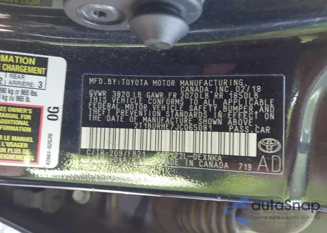 2018 Toyota Corolla Le z USA, uszkodzony, nr VIN 2T1BURHE7JC065081